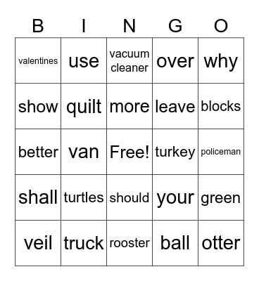 Yet More Sight Words Bingo Card