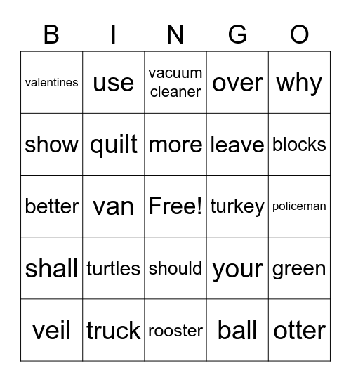 Yet More Sight Words Bingo Card