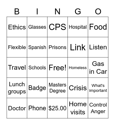 Social Work BINGO Card