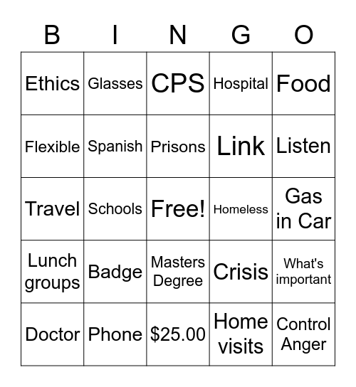 Social Work BINGO Card