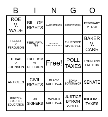CONSTITUTION DAY BINGO Card