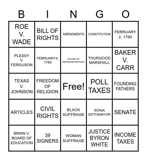 CONSTITUTION DAY BINGO Card