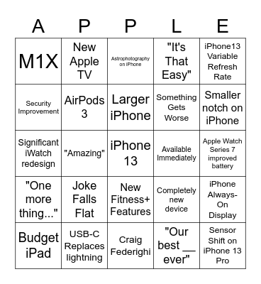 Apple Event September 2021 Bingo Card