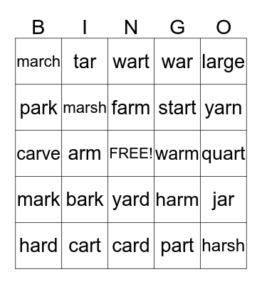 AR BINGO BOARD Bingo Card