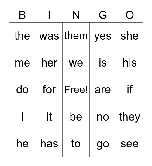 Sight Word Bingo! Bingo Card