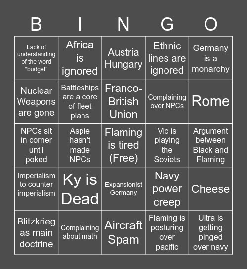 TTR Bingo Card