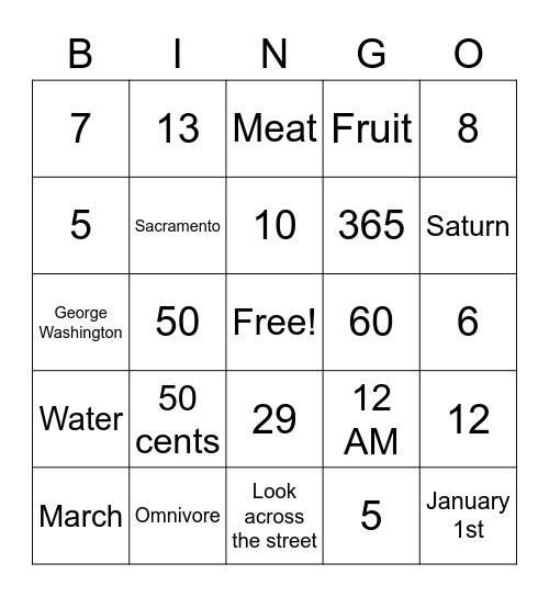 Untitled Bingo Card