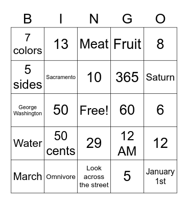 Untitled Bingo Card