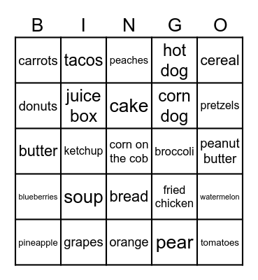 FOOD BINGO Card