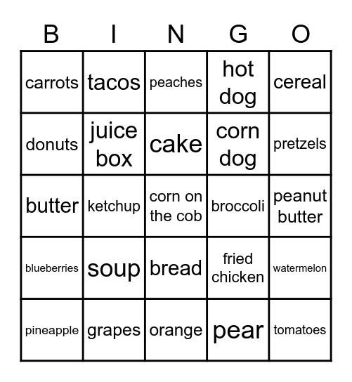 FOOD BINGO Card