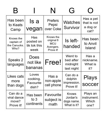 People Bingo Card