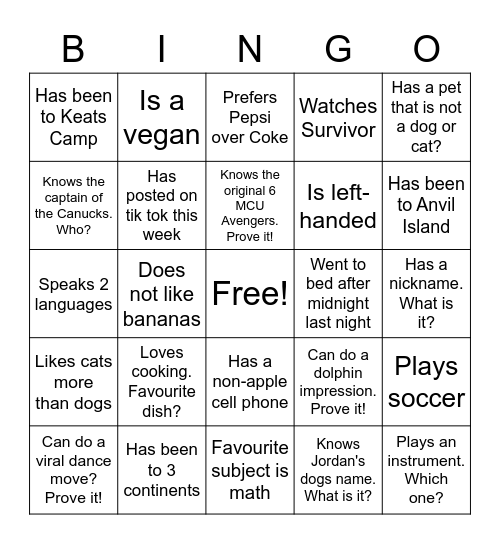 People Bingo Card