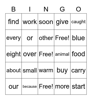 High Frequency Words 2nd 101-125 Bingo Card