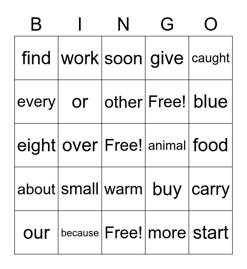 High Frequency Words 2nd 101-125 Bingo Card