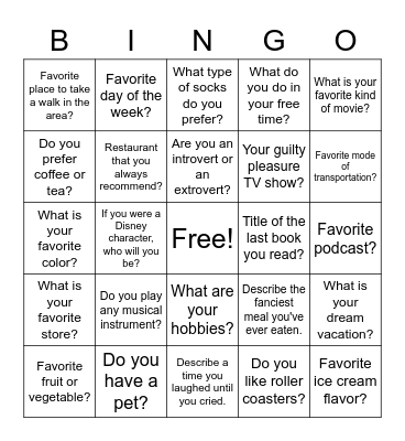Get to know your fellow members Bingo Card