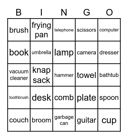 EVERYDAY OBJECTS BINGO Card