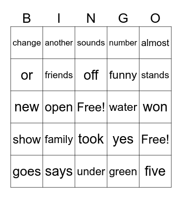 Untitled Bingo Card