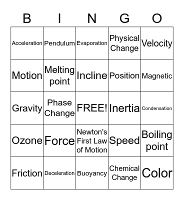 Physical Science  Bingo Card