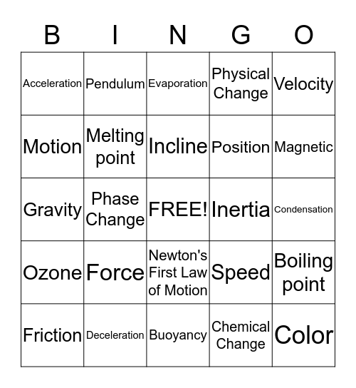 Physical Science  Bingo Card