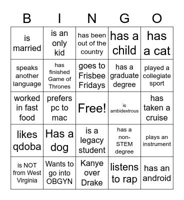 Untitled Bingo Card