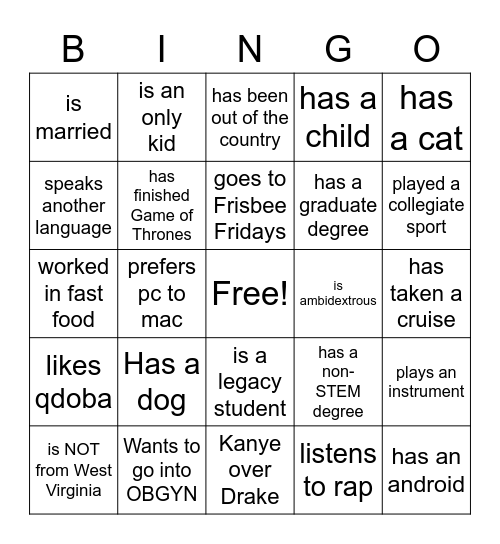 Untitled Bingo Card