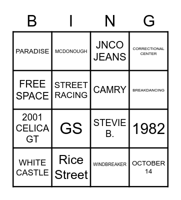 N Y A J 'S  T H R O W B A C K Bingo Card