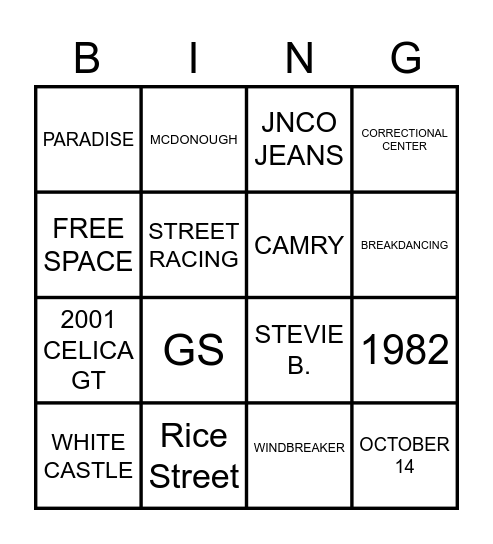 N Y A J 'S  T H R O W B A C K Bingo Card