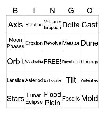 Earth Science Bingo Card