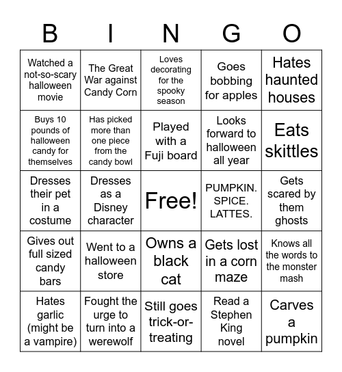 Halloween Bingo Card