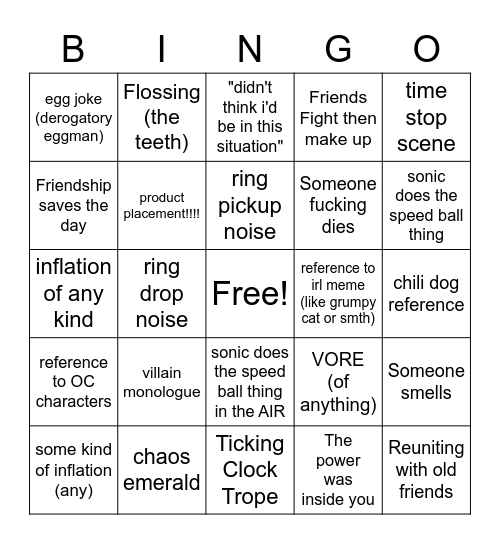 SONIC BINGO Card