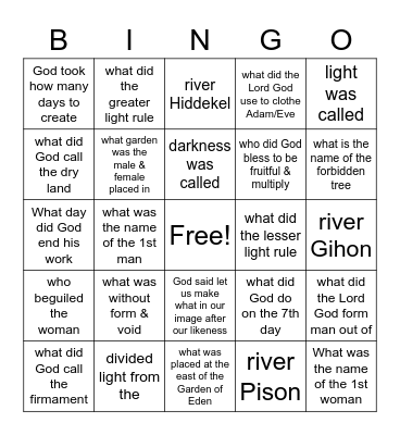 Book of Genesis Bingo Card