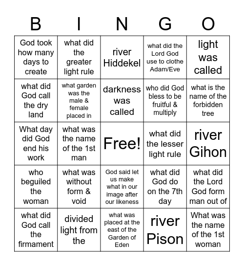 Book of Genesis Bingo Card