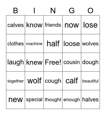 4th Grade Bingo Card