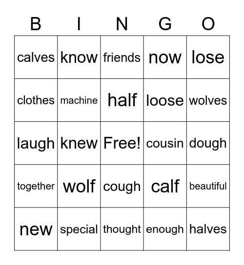 4th Grade Bingo Card