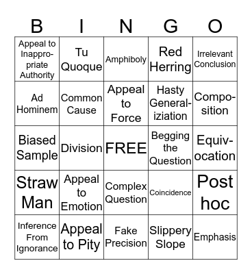 Logical Fallacy Bingo Card