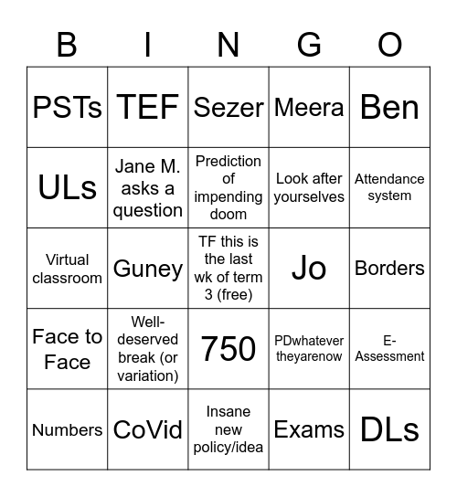 Briefing Bingo Card
