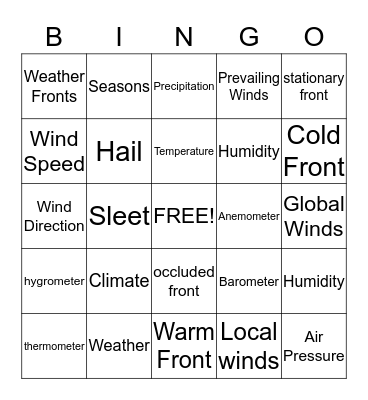 Earth Science  Bingo Card