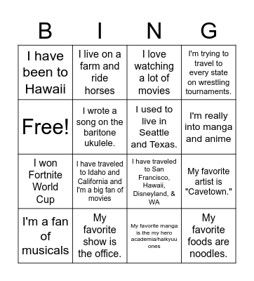 Get To Know Your Community - Period 1 Bingo Card