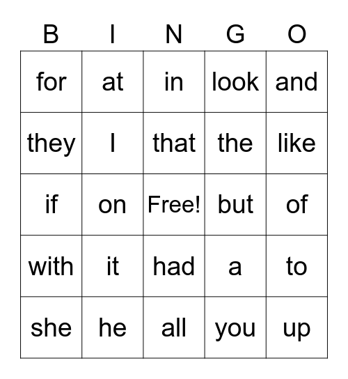 First Grade Sight Words Bingo Card