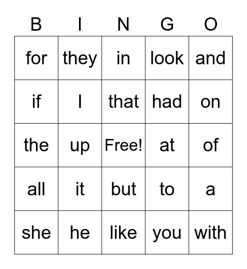 First Grade Bingo Card
