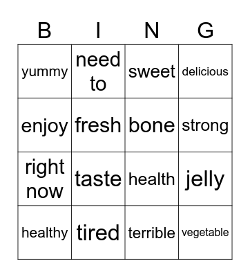Lesson 3. Eat Smart, Stay Healthy Bingo Card