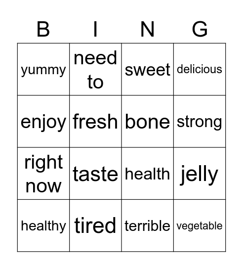 Lesson 3. Eat Smart, Stay Healthy Bingo Card