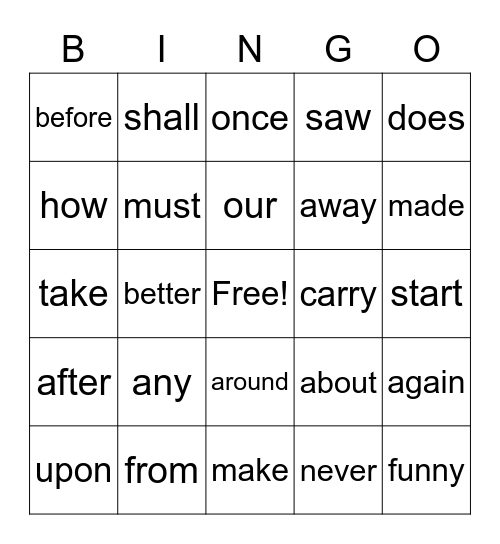 Second Grade Sight Words Bingo Card