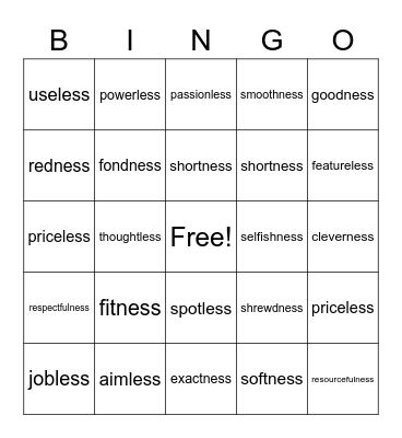 Macqlit 36 ness/less Bingo Card