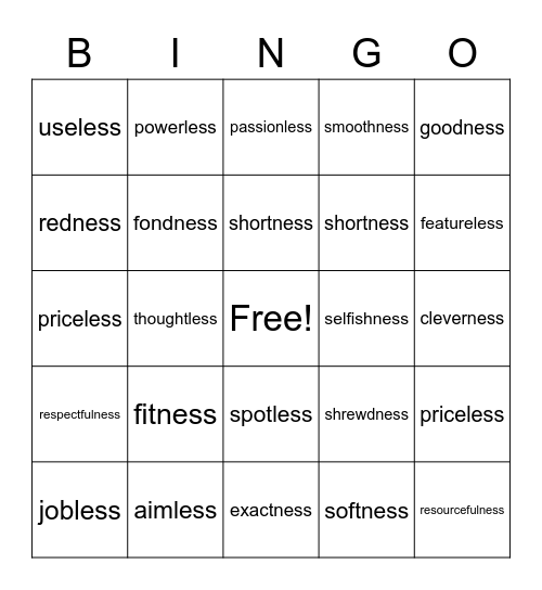 Macqlit 36 ness/less Bingo Card