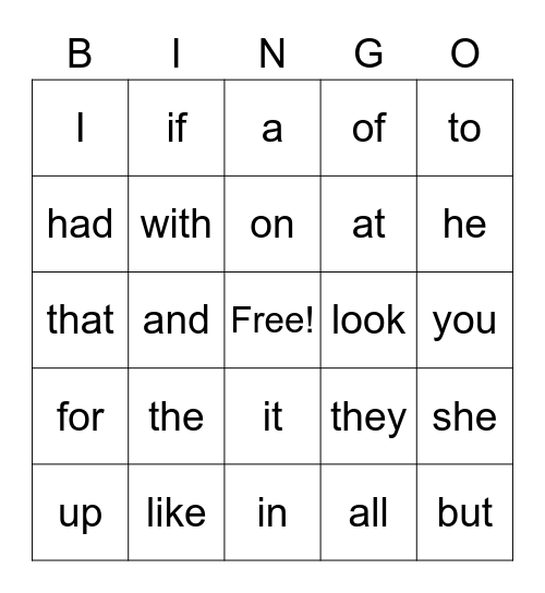 Second Grade Bingo Card