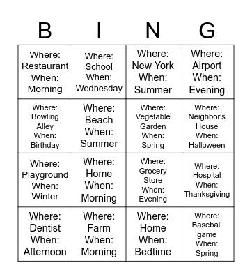 Infer the Setting BINGO Card