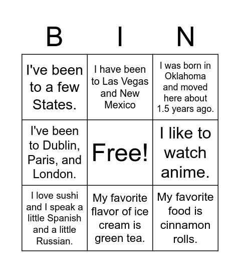 Untitled Bingo Card