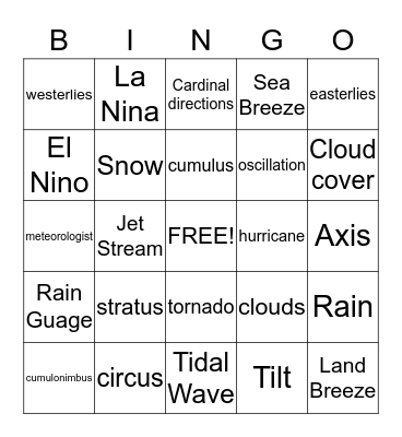 Earth Science  Bingo Card