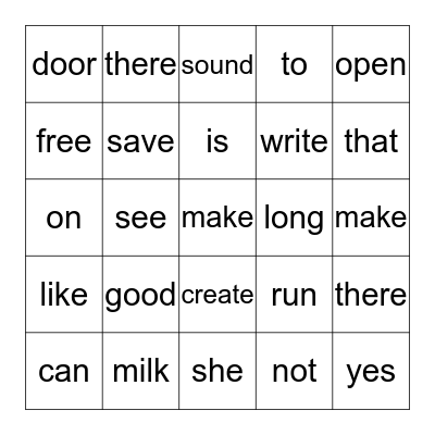 Sight Words BINGO Card